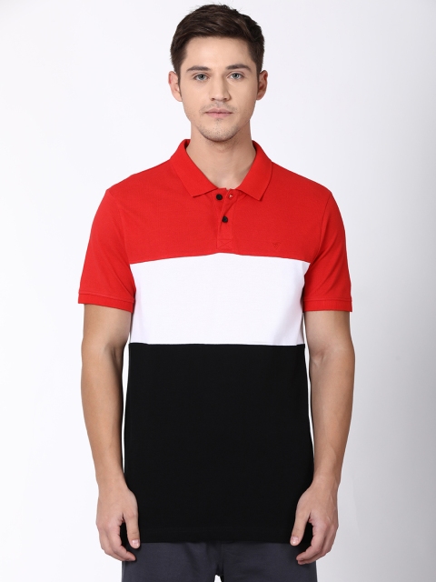 

Blue Saint Men Red & White Colourblocked Polo Collar T-shirt