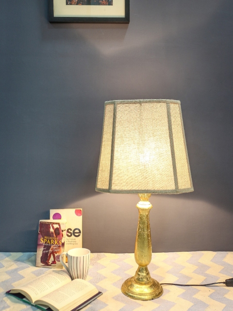 

Grated Ginger Beige & Gold-Toned Solid Handcrafted Table Lamp with Shade