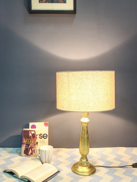 

Grated Ginger Beige & Gold-Toned Solid Handcrafted Table Lamp with Shade