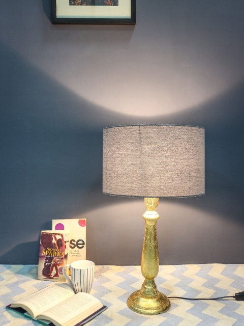 

Grated Ginger Grey & Gold-Toned Solid Handcrafted Table Lamp with Shade
