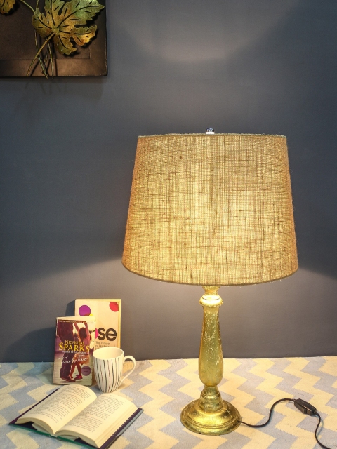 

Grated Ginger Beige & Gold-Toned Solid Handcrafted Table Lamp with Shade