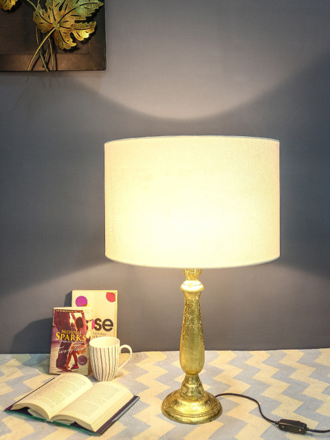 

Grated Ginger Beige & Gold-Toned Solid Handcrafted Table Lamp with Shade