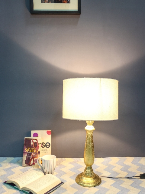 

Grated Ginger Beige & Gold-Toned Solid Handcrafted Table Lamp with Shade