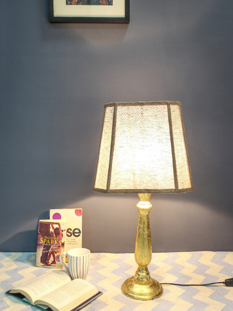 

Grated Ginger Brown & Gold-Toned Solid Handcrafted Table Lamp with Shade