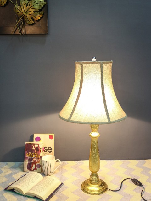 

Grated Ginger Beige & Gold-Toned Solid Handcrafted Table Lamp with Shade