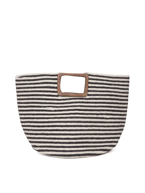 

Accessorize Off-White & Black Striped Handheld Bag