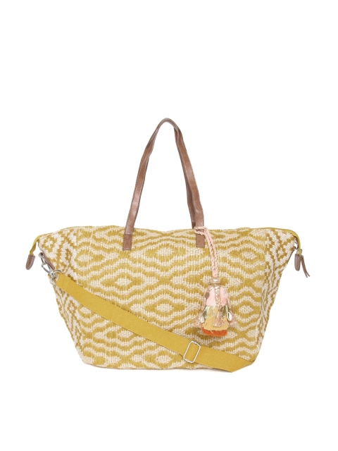 

Accessorize Mustard Yellow & Beige Self Design Oversized Tote Bag