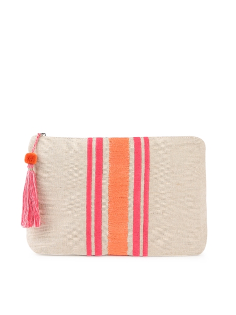

Accessorize Beige & Orange Striped Tasselled Clutch
