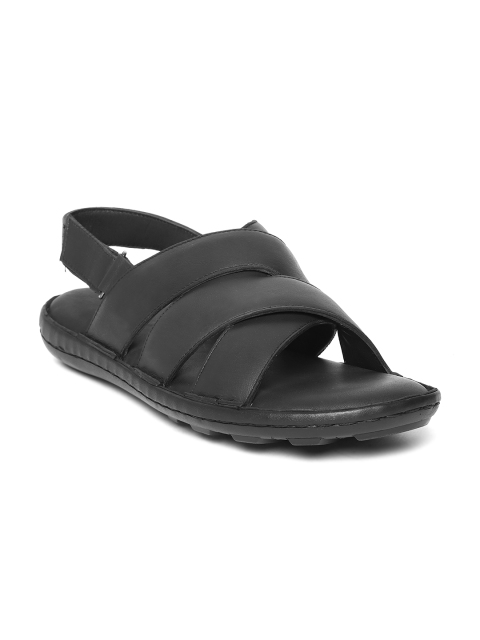 

San Frissco Men Black Solid Leather Comfort Sandals
