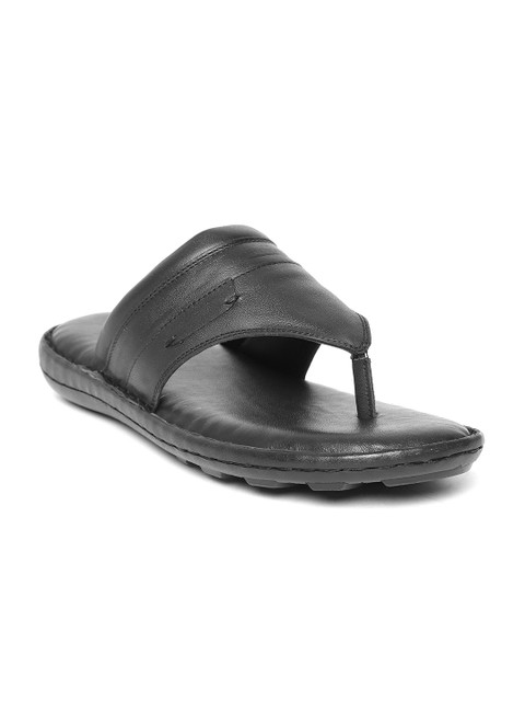 

San Frissco Men Black Solid Leather Comfort Sandals