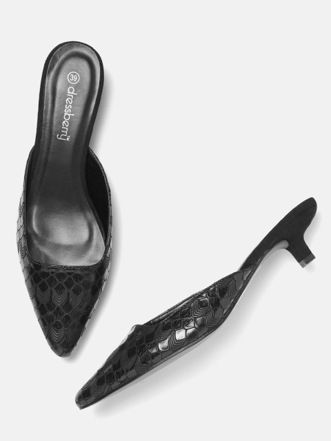

DressBerry Women Black Textured Heeled Mules