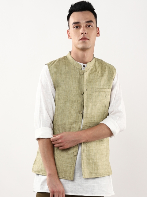 

Sangria Men Beige Woven-Design Nehru Jacket