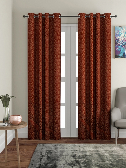 

VRINDA Set of 2 Red & Brown Jacquard Door Curtains