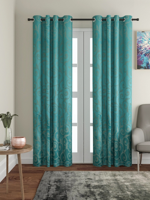 

VRINDA Set of 2 Teal Blue Jacquard Door Curtains
