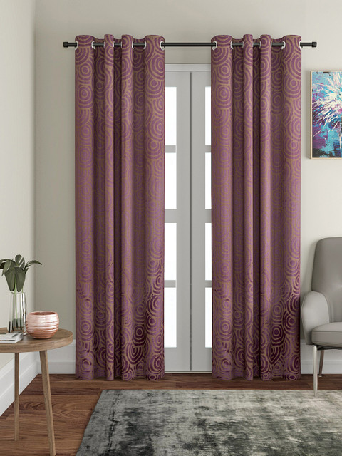 

VRINDA Mauve & Olive Brown Woven Design Set of 2 Door Curtains