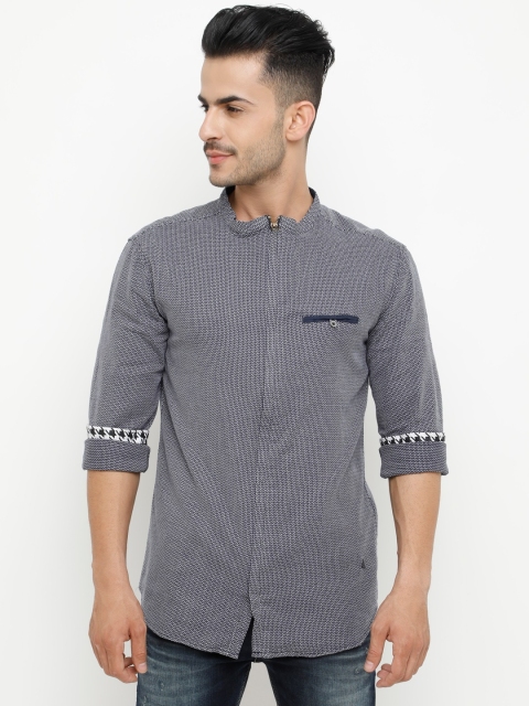 

SHOWOFF Men Navy Blue Slim Fit Self Design Casual Shirt