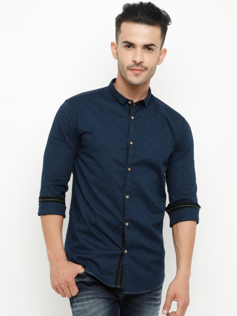 

SHOWOFF Men Navy Blue Slim Fit Printed Casual Shirt