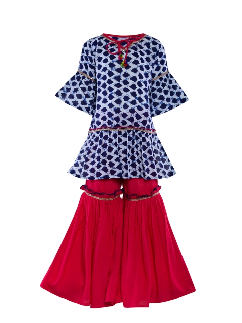 

Stylo Bug Girls Blue & White Printed Kurti with Red Sharara