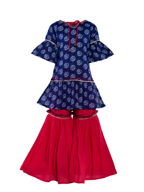 

Stylo Bug Girls Navy Blue & Red Printed Kurti with Sharara