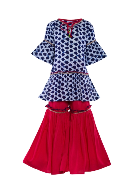 

Stylo Bug Girls Blue & White Printed Kurti with Red Sharara