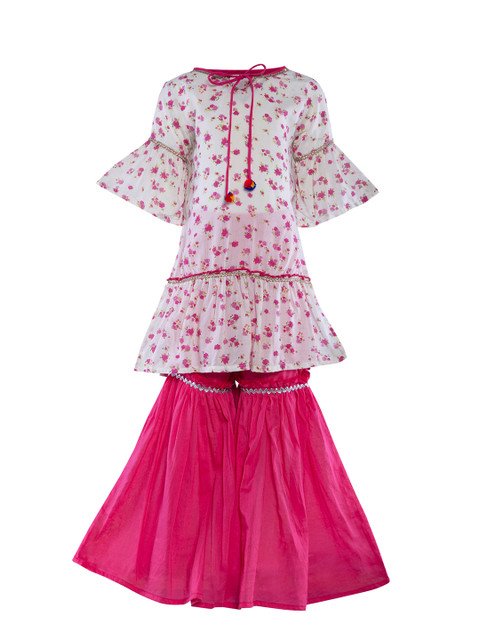 

Stylo Bug Girls Pink Printed Kurti with Sharara