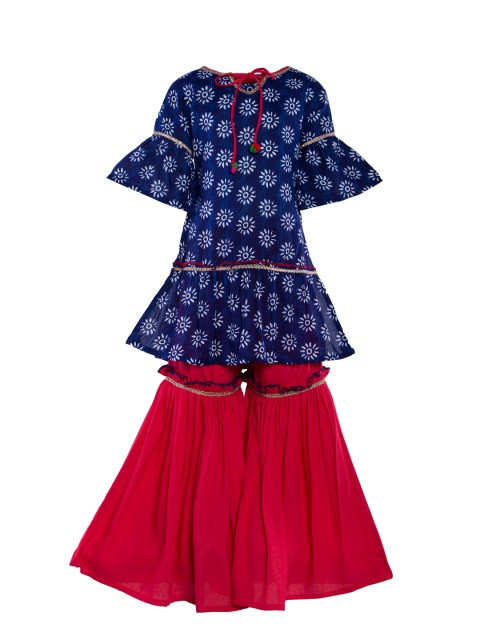 

Stylo Bug Girls Navy Blue & Red Printed Kurti with Sharara