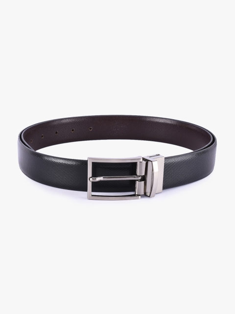 

BuckleUp Men Black & Coffee Brown Leather Reversible Textured Belt