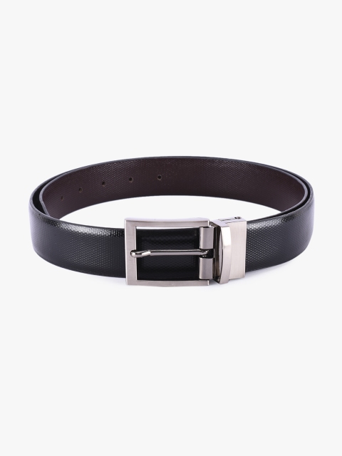 

BuckleUp Men Black & Coffee Brown Leather Reversible Textured Belt