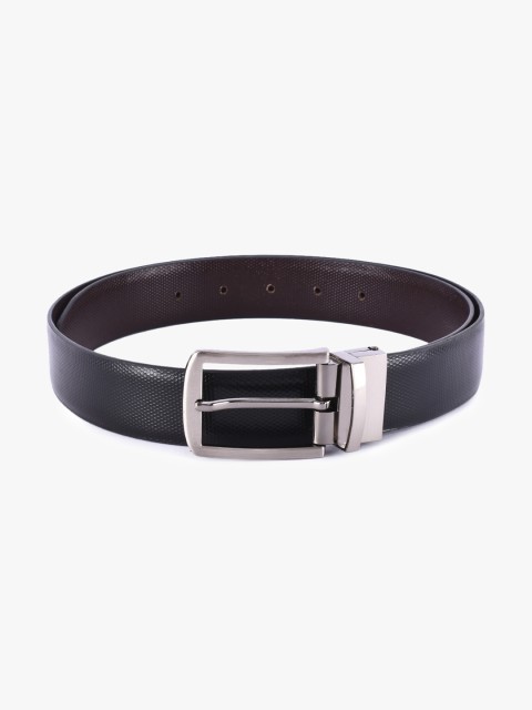 

BuckleUp Men Black & Coffee Brown Leather Reversible Textured Belt