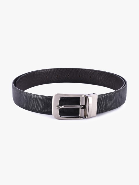 

BuckleUp Men Black & Coffee Brown Leather Reversible Textured Belt