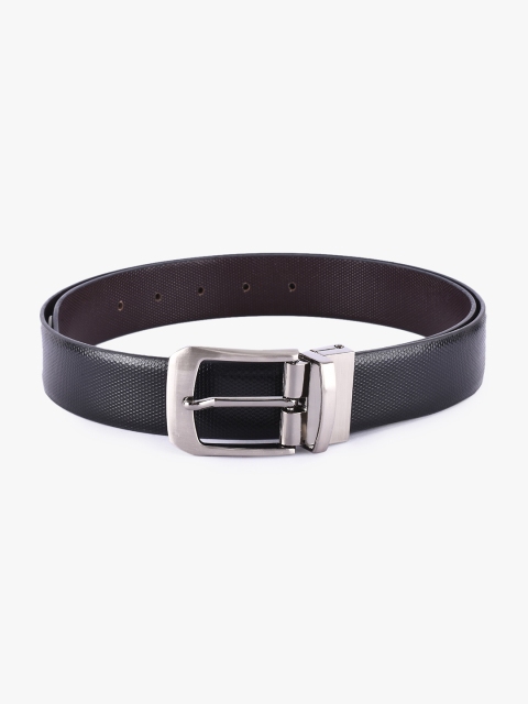 

BuckleUp Men Black & Coffee Brown Leather Reversible Textured Belt