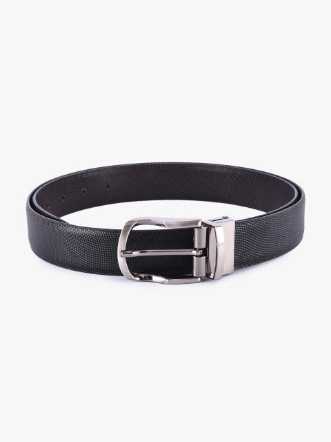 

BuckleUp Men Black & Coffee Brown Leather Reversible Textured Belt