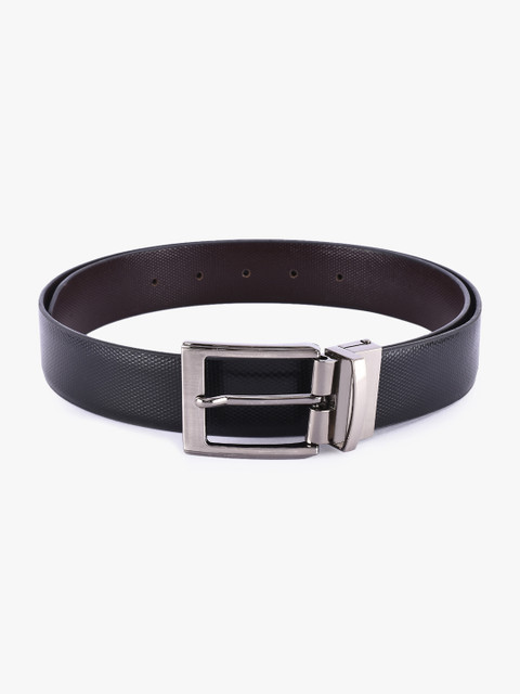 

BuckleUp Men Black & Coffee Brown Leather Reversible Textured Belt