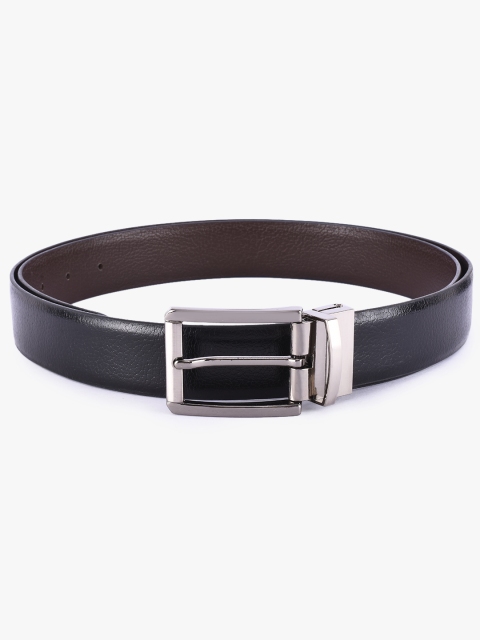 

BuckleUp Men Black & Coffee Brown Leather Reversible Textured Belt