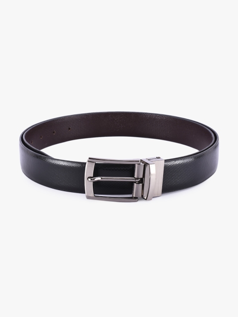 

BuckleUp Men Black & Coffee Brown Leather Reversible Textured Belt