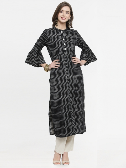 

Kiaasa Women Black Printed Straight Kurta