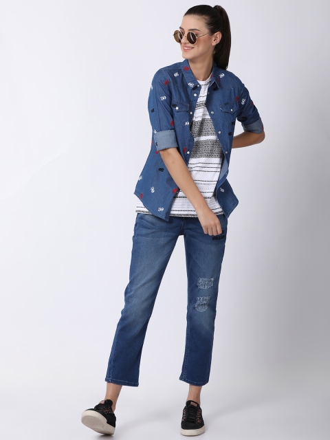 

Blue Saint Women Blue Slim Fit Printed Casual Shirt