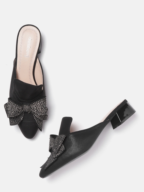 

DressBerry Women Black Embellished Mules with Bow Detail