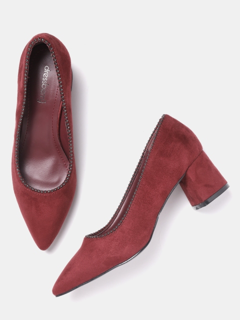 

DressBerry Women Maroon Solid Pumps with Beaded Detail