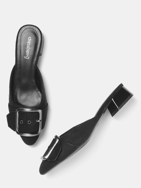

DressBerry Women Black Solid Mules with Buckle Detail