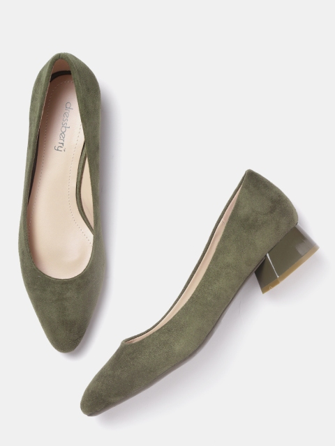

DressBerry Women Olive Green Solid Pumps