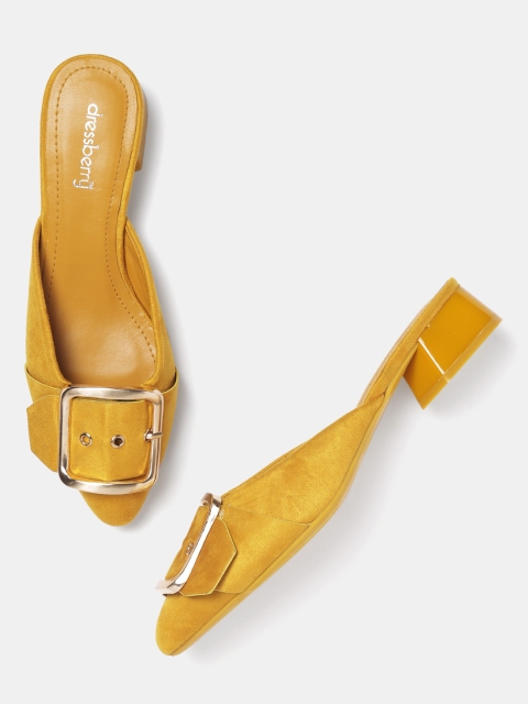 

DressBerry Women Yellow Solid Mules
