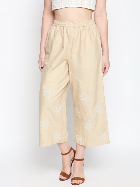 

RANGMANCH BY PANTALOONS Women Beige Printed Cropped Straight Palazzos