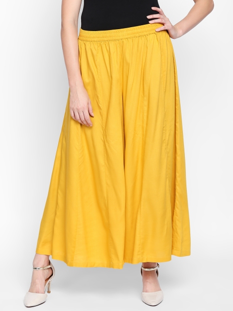 

RANGMANCH BY PANTALOONS Women Mustard Yellow Flared Solid Palazzos