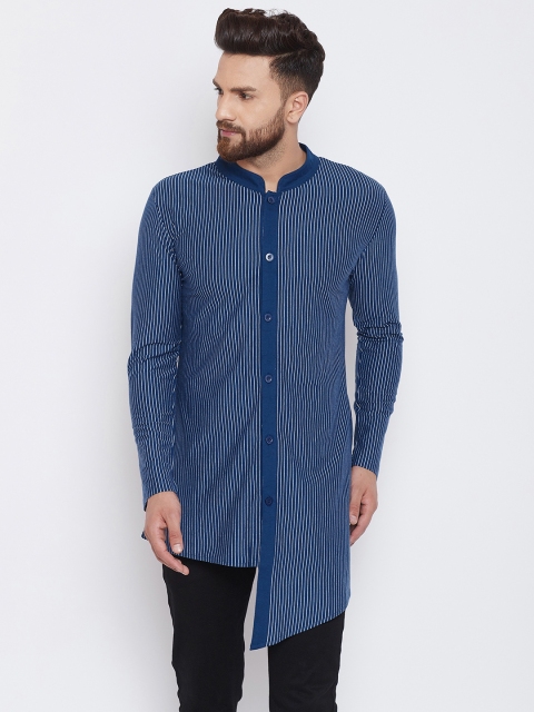 

Hypernation Men Blue Striped Straight Kurta