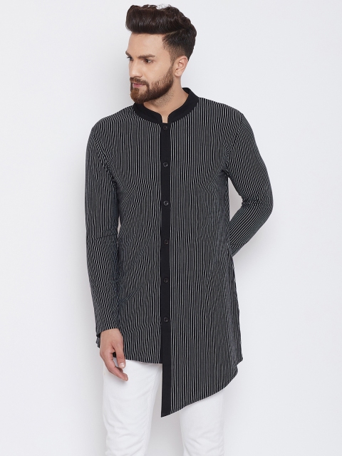 

Hypernation Men Black & White Striped Straight Kurta