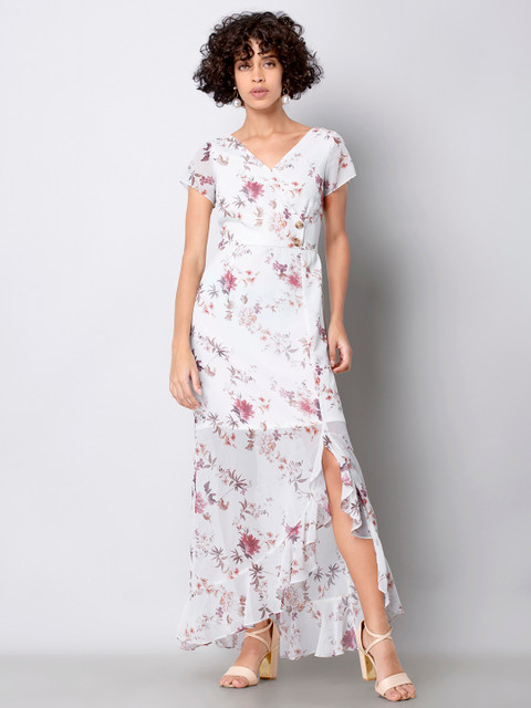 

FabAlley Women White Printed Maxi Dress