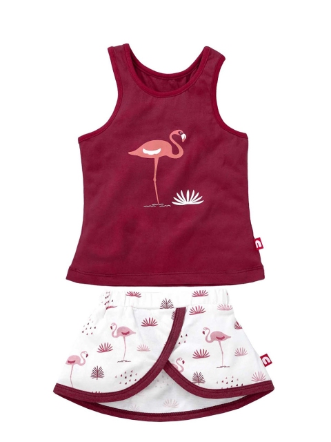 

Nino Bambino Girls Burgundy & White Printed Organic Cotton T-shirt with Skirt