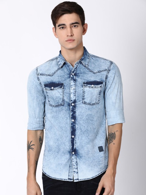 

Blue Saint Men Blue Slim Fit Faded Casual Shirt