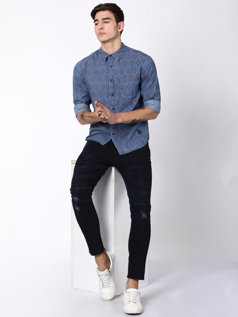 

Blue Saint Men Blue Slim Fit Printed Casual Shirt